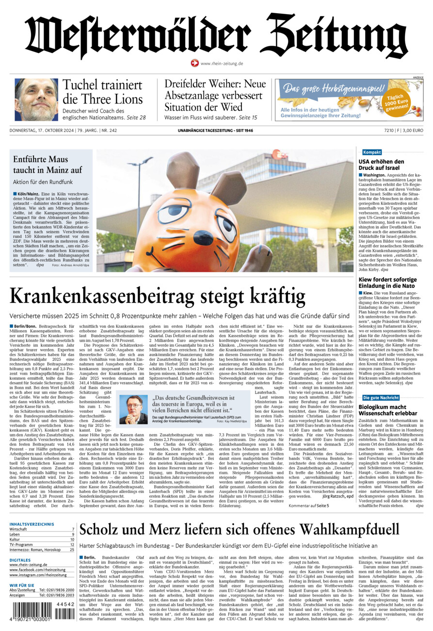 Westerwälder Zeitung vom Donnerstag, 17.10.2024