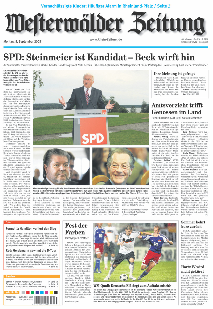 Westerwälder Zeitung vom Montag, 08.09.2008