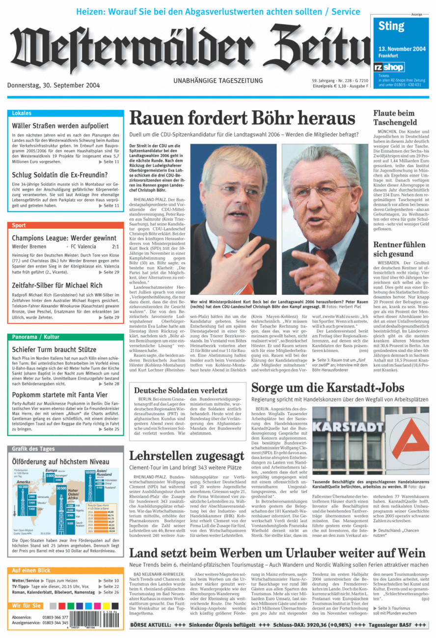 Westerwälder Zeitung vom Donnerstag, 30.09.2004