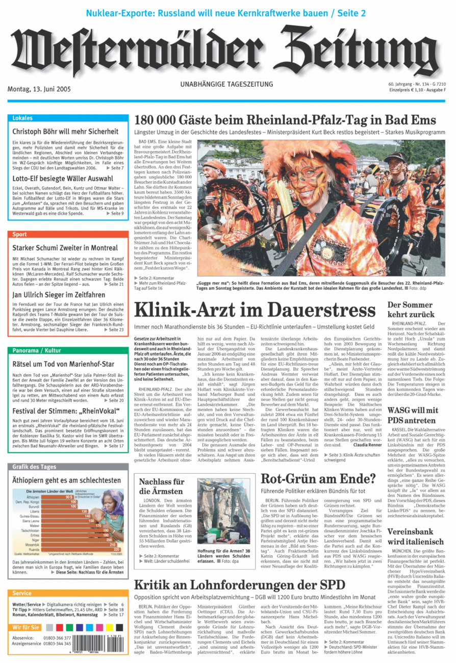 Westerwälder Zeitung vom Montag, 13.06.2005