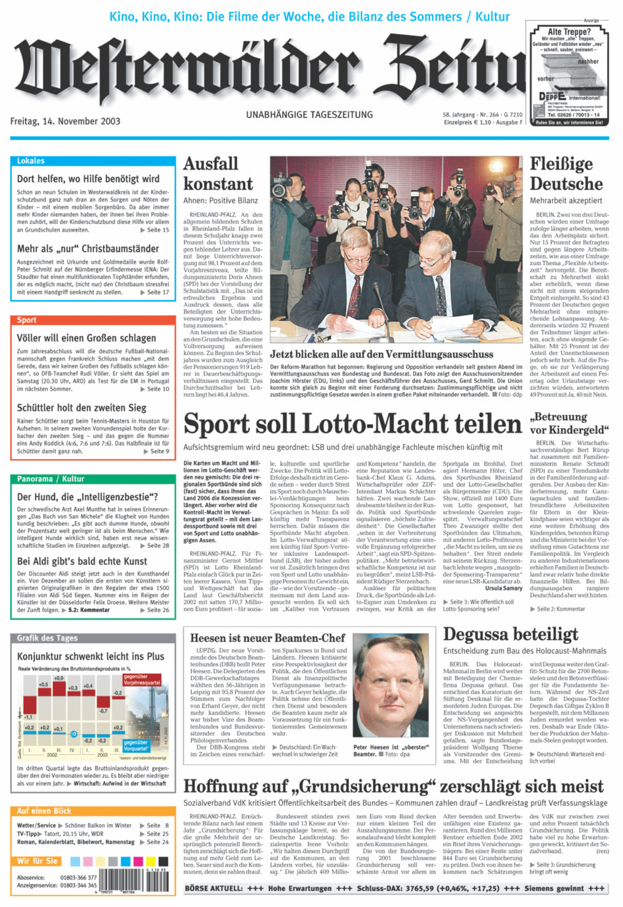Westerwälder Zeitung vom Freitag, 14.11.2003