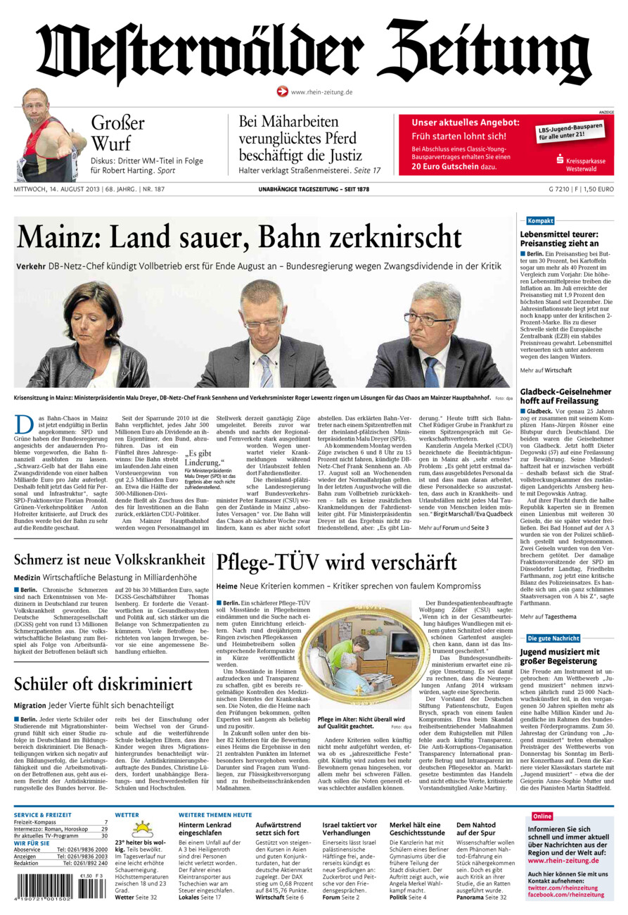 Westerwälder Zeitung vom Mittwoch, 14.08.2013