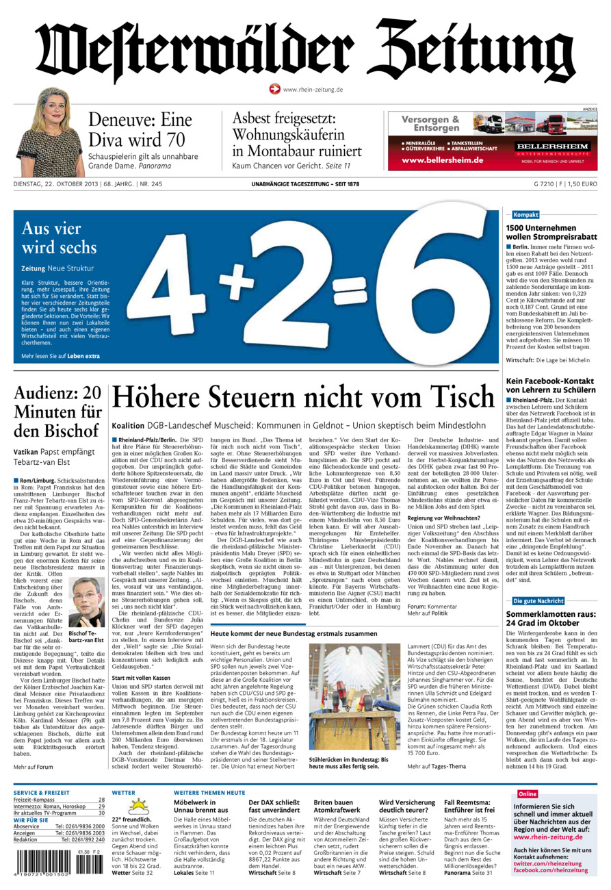 Westerwälder Zeitung vom Dienstag, 22.10.2013