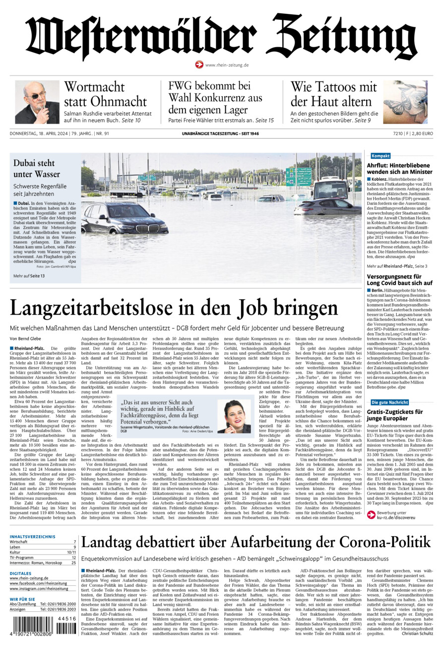 Westerwälder Zeitung vom Donnerstag, 18.04.2024