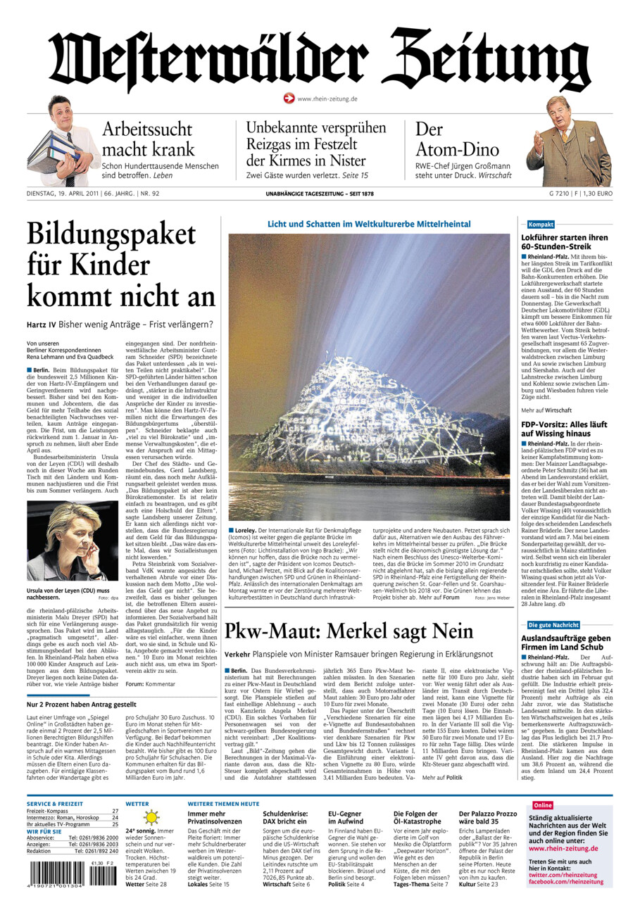 Westerwälder Zeitung vom Dienstag, 19.04.2011