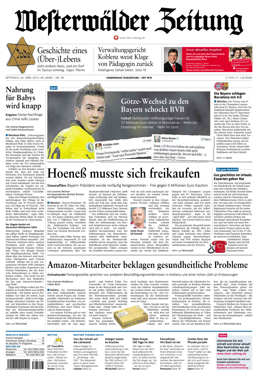 Westerwälder Zeitung vom Mittwoch, 24.04.2013