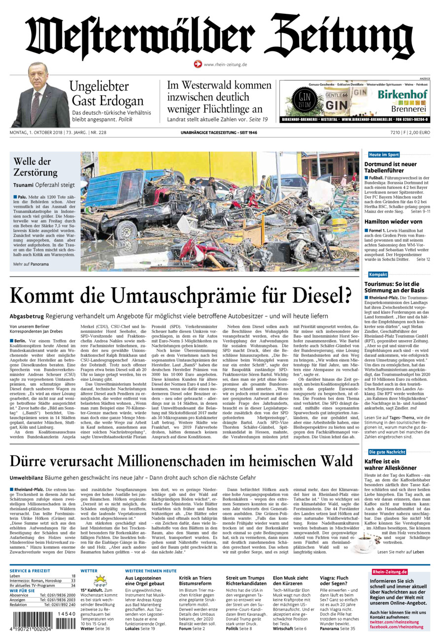 Westerwälder Zeitung vom Montag, 01.10.2018