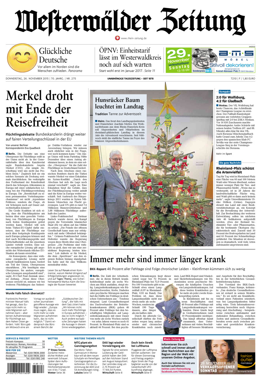Westerwälder Zeitung vom Donnerstag, 26.11.2015