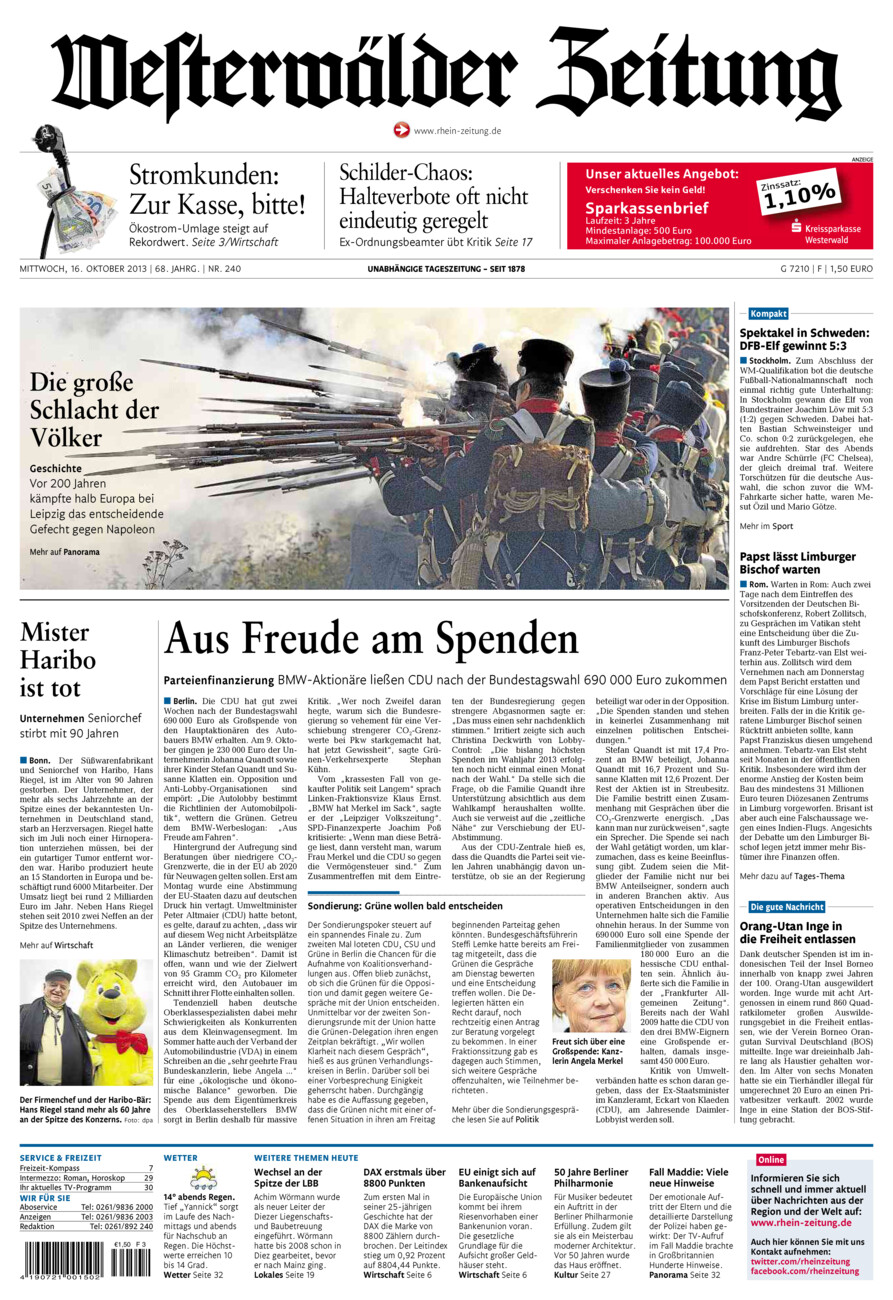 Westerwälder Zeitung vom Mittwoch, 16.10.2013