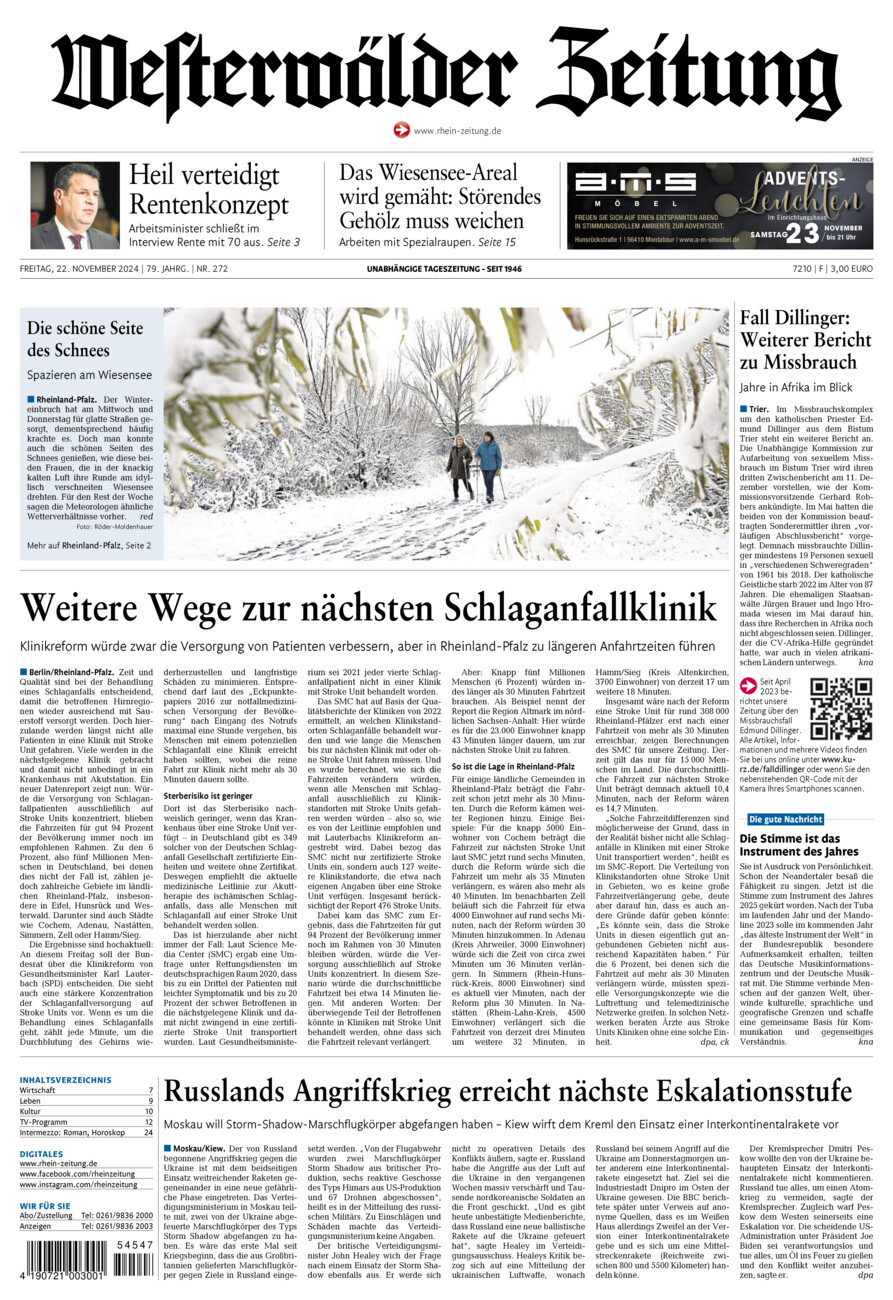 Westerwälder Zeitung vom Freitag, 22.11.2024