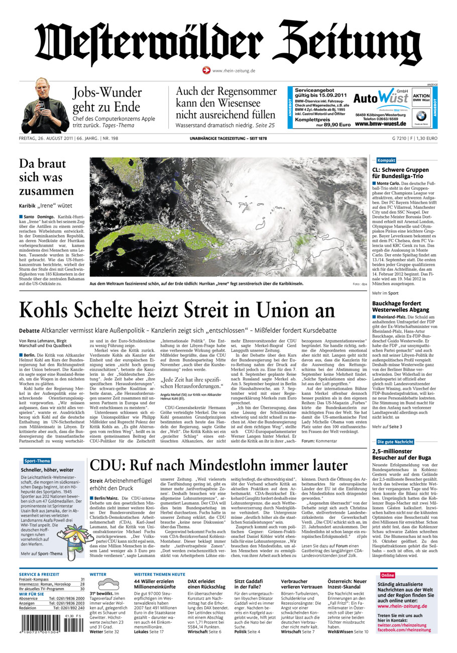 Westerwälder Zeitung vom Freitag, 26.08.2011