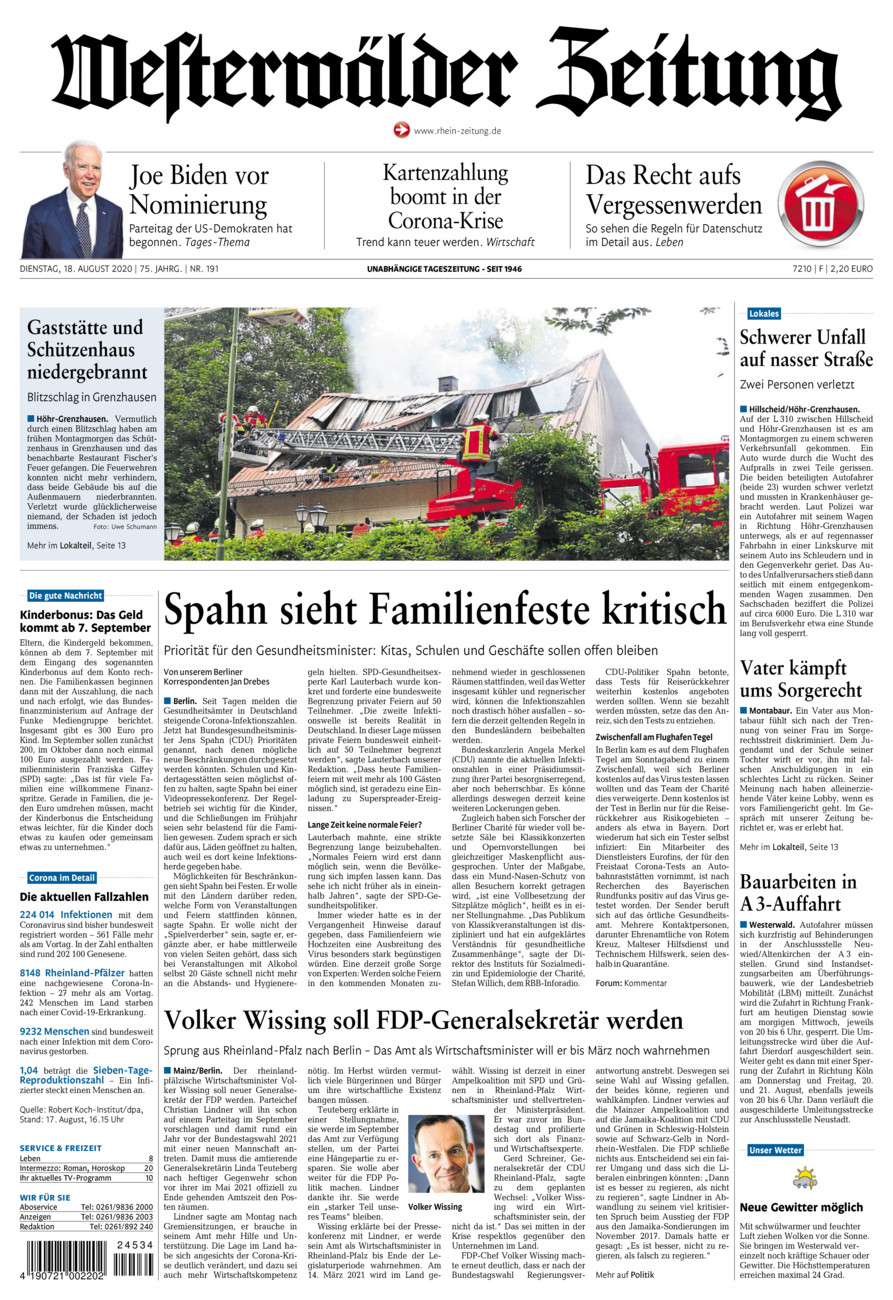 Westerwälder Zeitung vom Dienstag, 18.08.2020