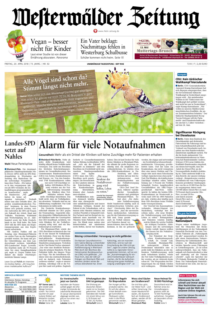 Westerwälder Zeitung vom Freitag, 20.04.2018