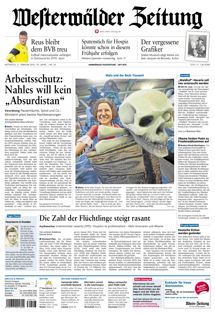 Westerwälder Zeitung vom Mittwoch, 11.02.2015