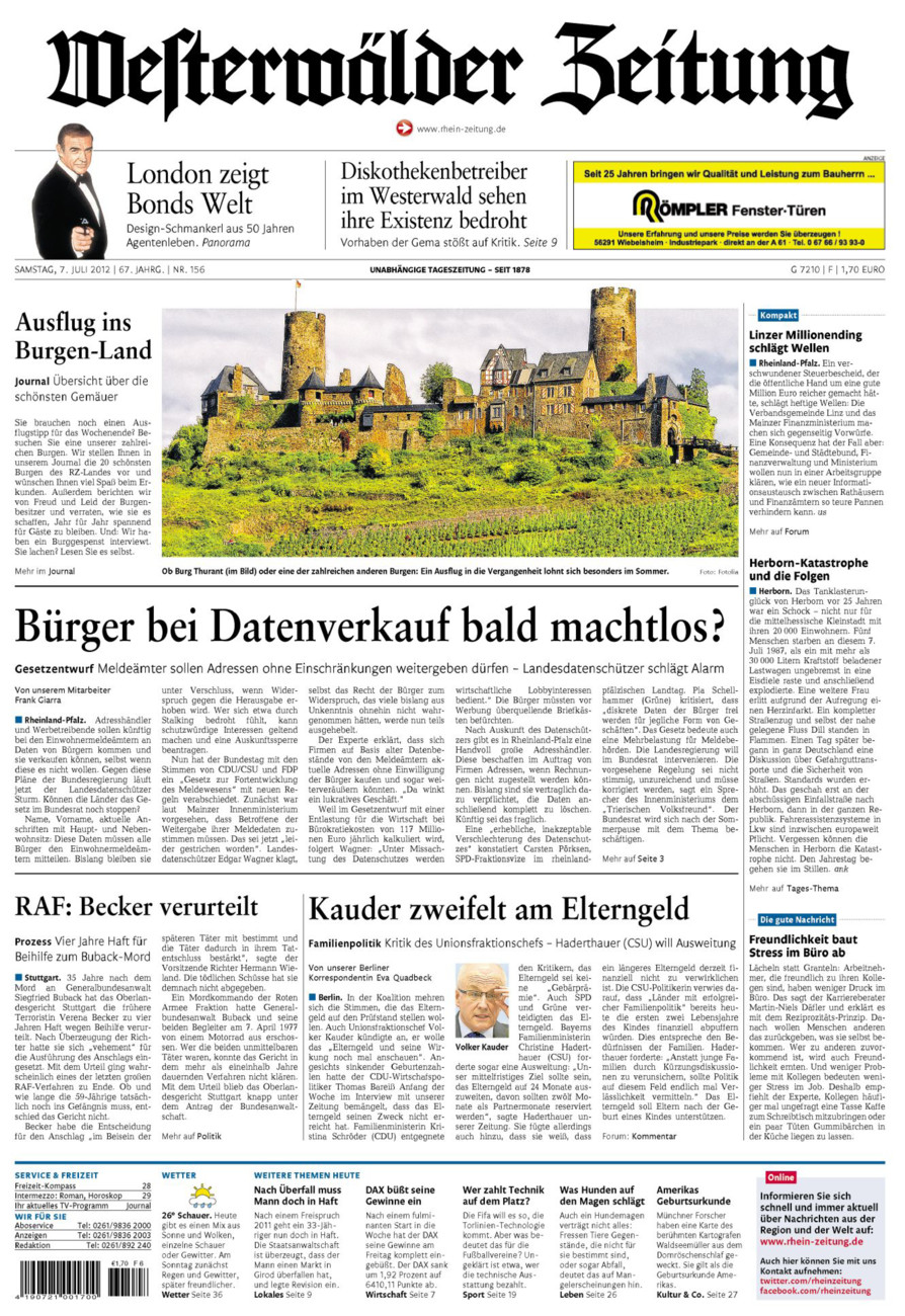 Westerwälder Zeitung vom Samstag, 07.07.2012
