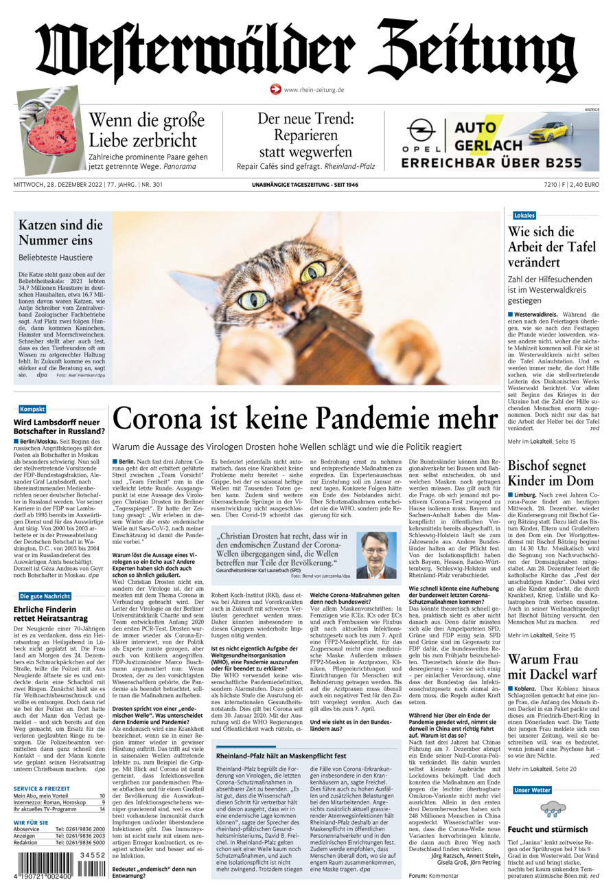 Westerwälder Zeitung vom Mittwoch, 28.12.2022
