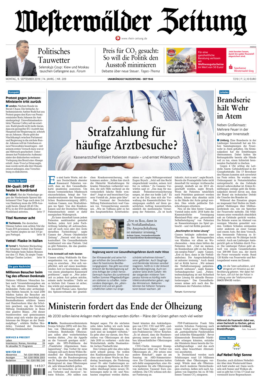 Westerwälder Zeitung vom Montag, 09.09.2019