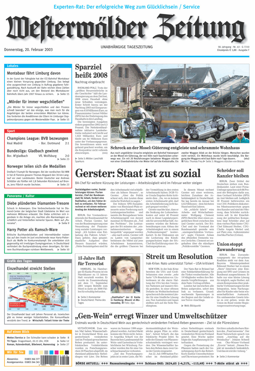 Westerwälder Zeitung vom Donnerstag, 20.02.2003