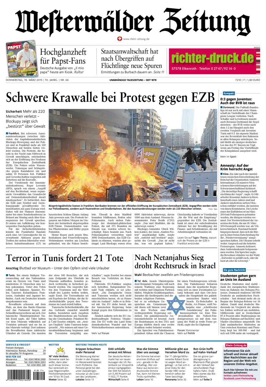 Westerwälder Zeitung vom Donnerstag, 19.03.2015