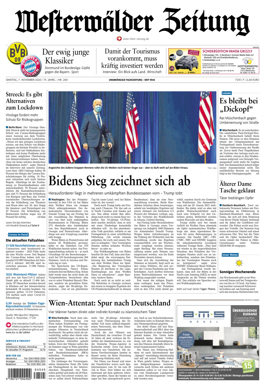 Westerwälder Zeitung vom Samstag, 07.11.2020
