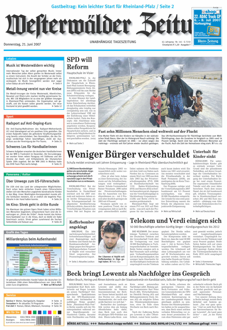 Westerwälder Zeitung vom Donnerstag, 21.06.2007