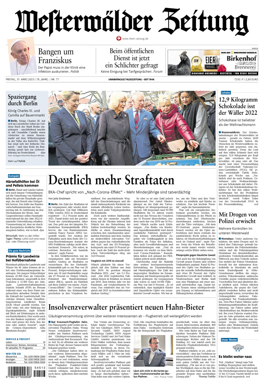 Westerwälder Zeitung vom Freitag, 31.03.2023