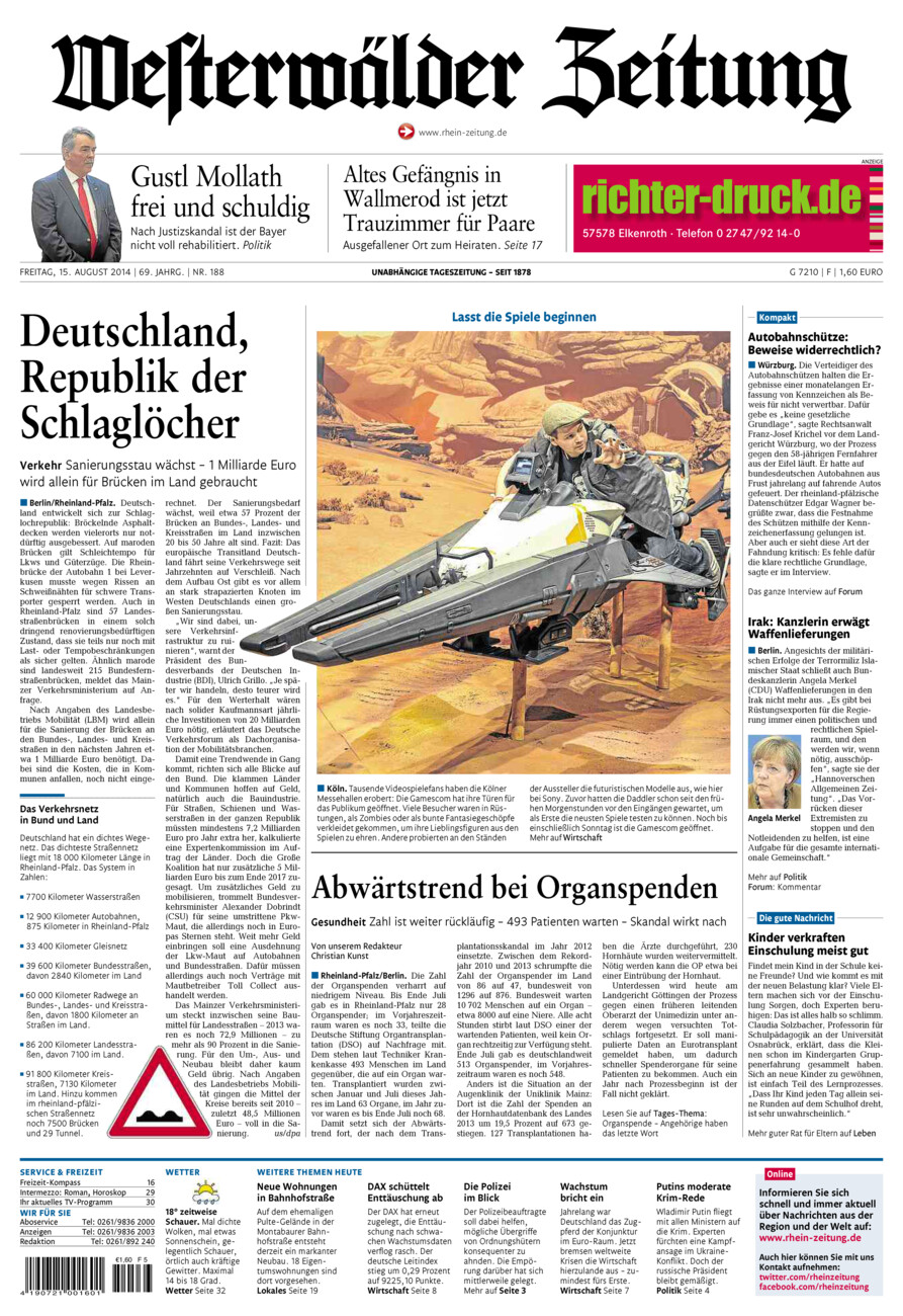 Westerwälder Zeitung vom Freitag, 15.08.2014