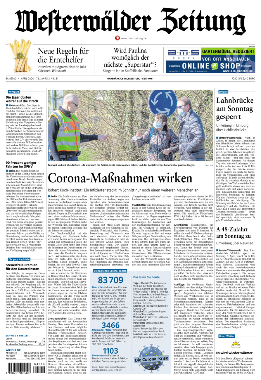 Westerwälder Zeitung vom Samstag, 04.04.2020