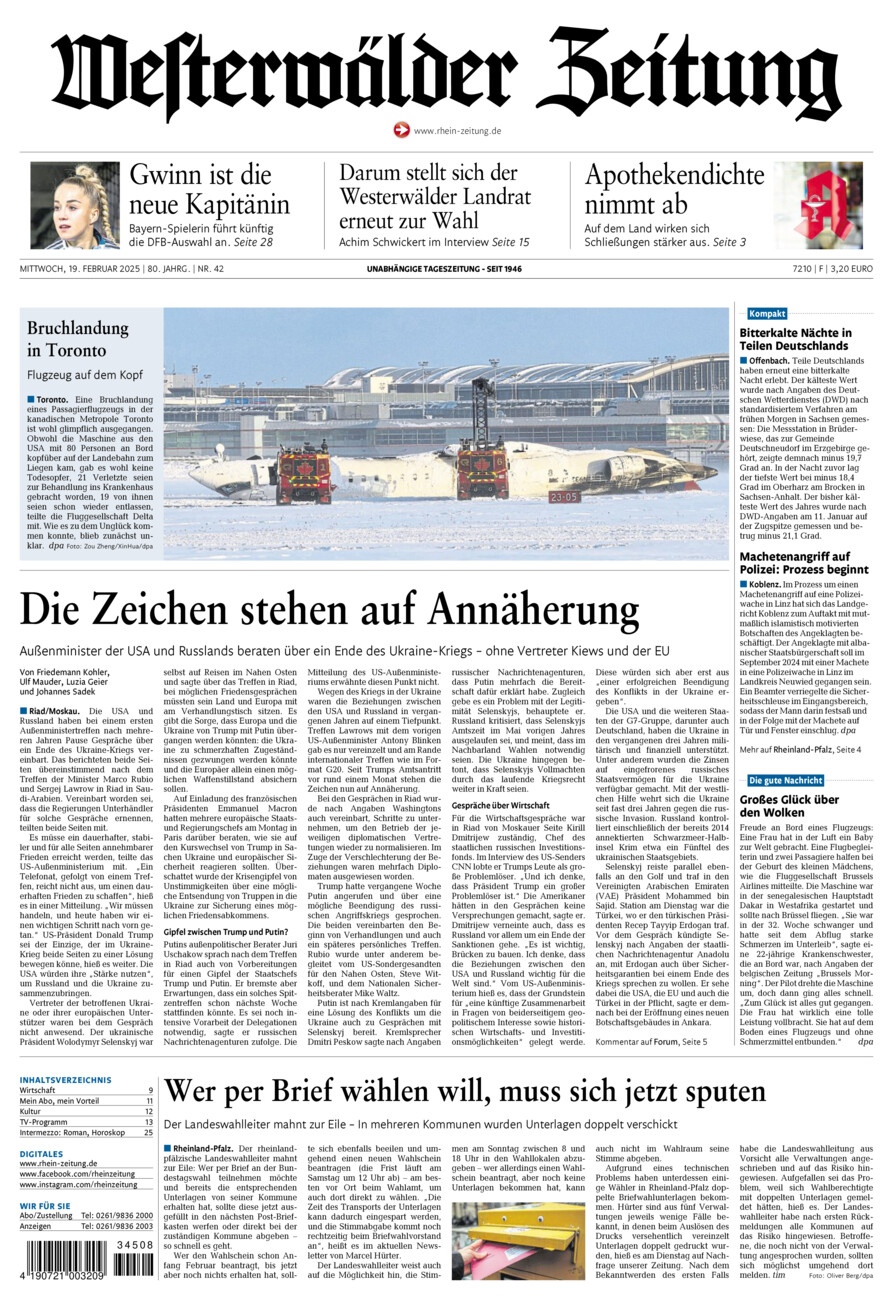 Westerwälder Zeitung vom Mittwoch, 19.02.2025