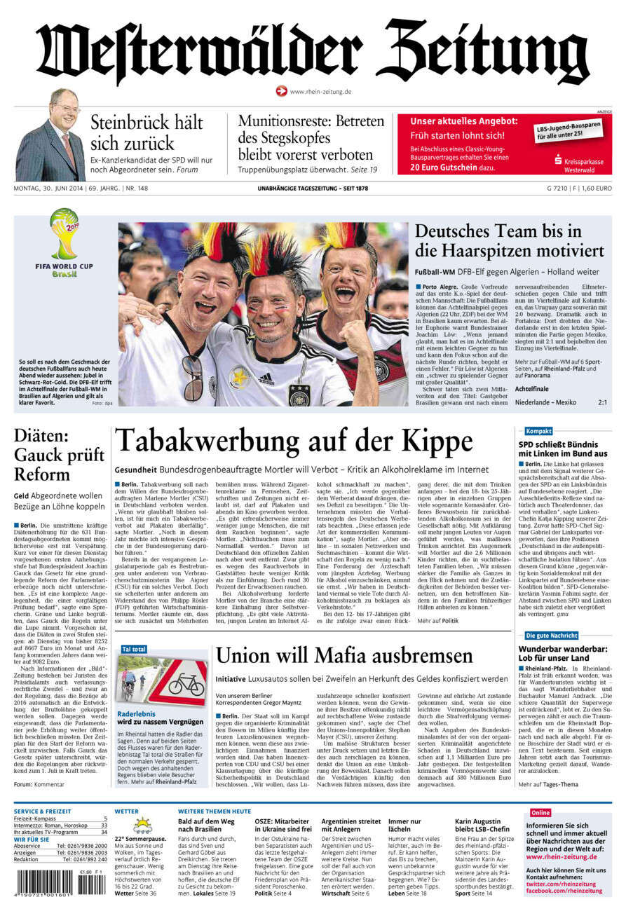 Westerwälder Zeitung vom Montag, 30.06.2014