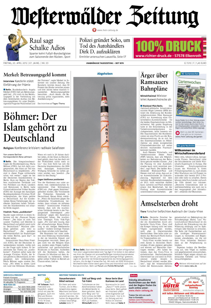 Westerwälder Zeitung vom Freitag, 20.04.2012