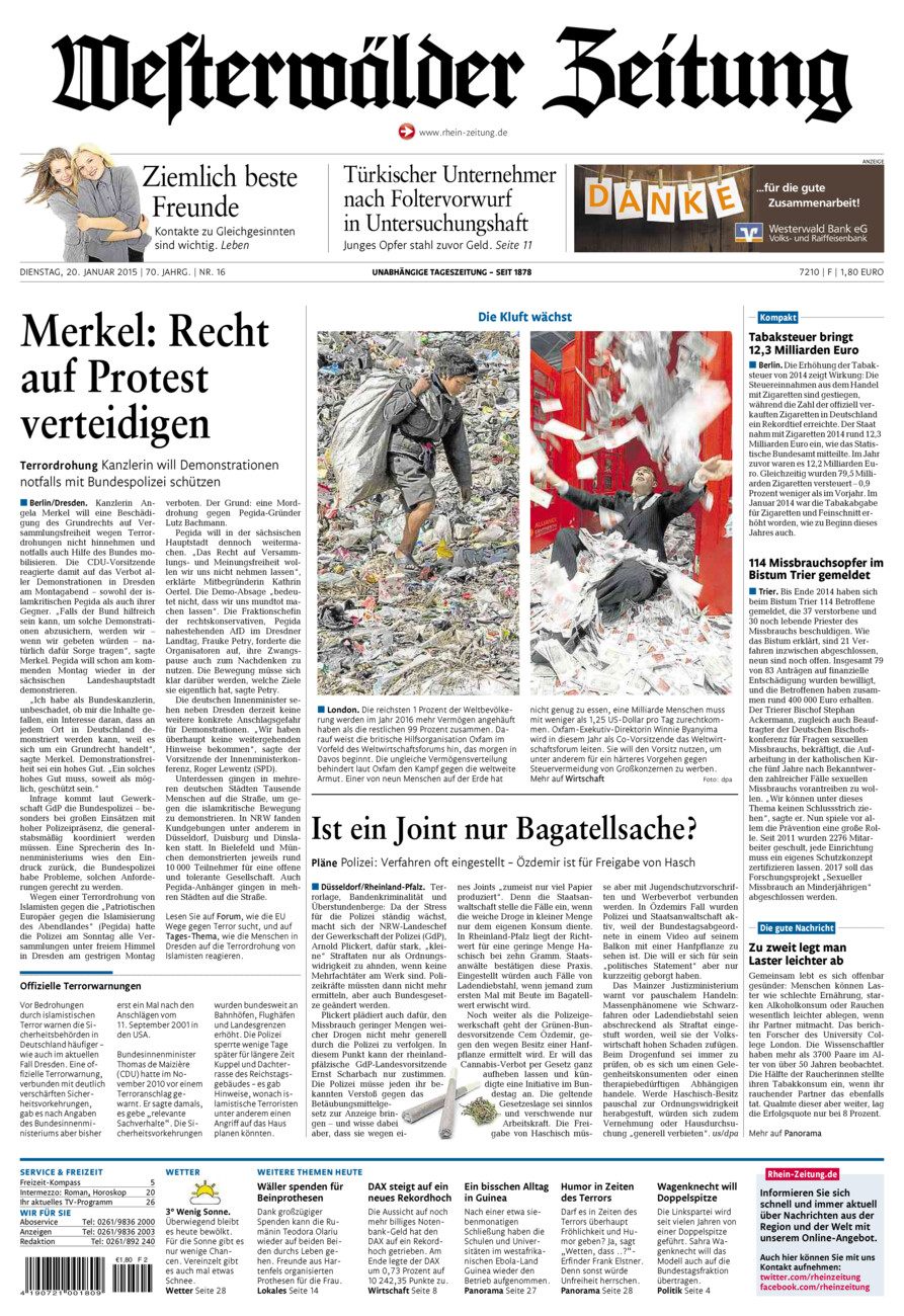 Westerwälder Zeitung vom Dienstag, 20.01.2015