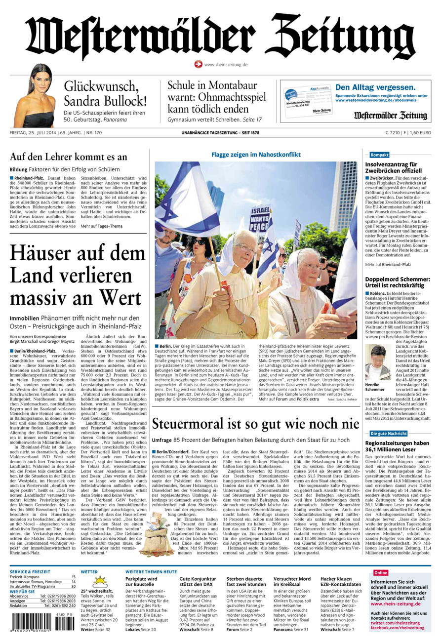 Westerwälder Zeitung vom Freitag, 25.07.2014