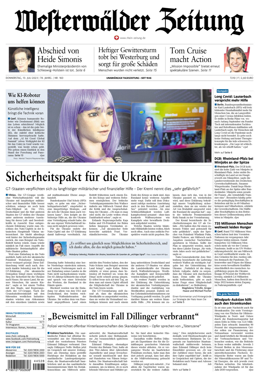 Westerwälder Zeitung vom Donnerstag, 13.07.2023