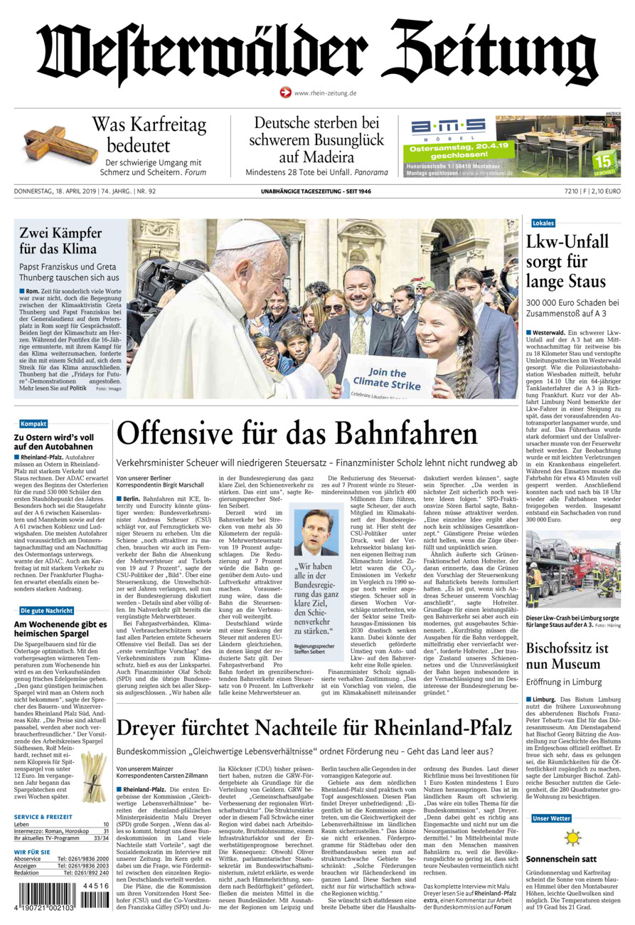 Westerwälder Zeitung vom Donnerstag, 18.04.2019