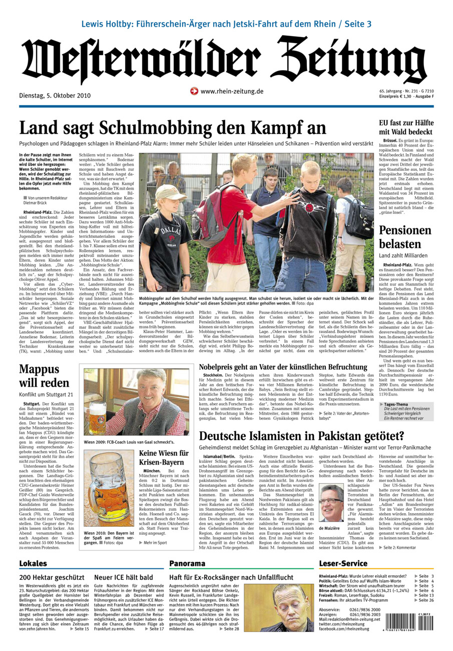 Westerwälder Zeitung vom Dienstag, 05.10.2010