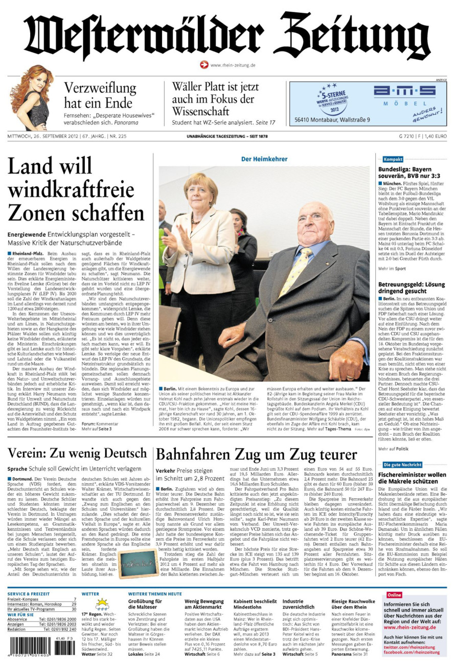 Westerwälder Zeitung vom Mittwoch, 26.09.2012
