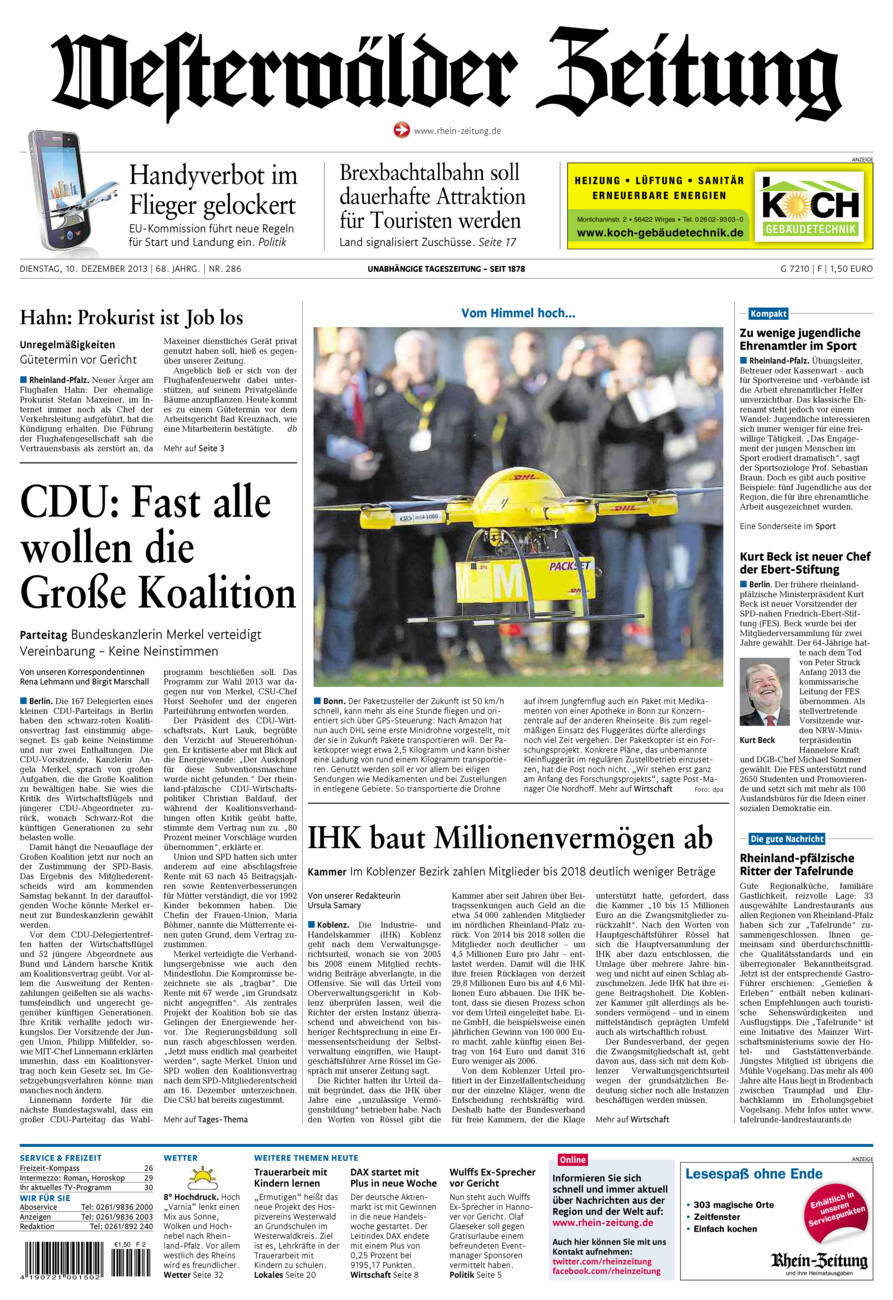 Westerwälder Zeitung vom Dienstag, 10.12.2013
