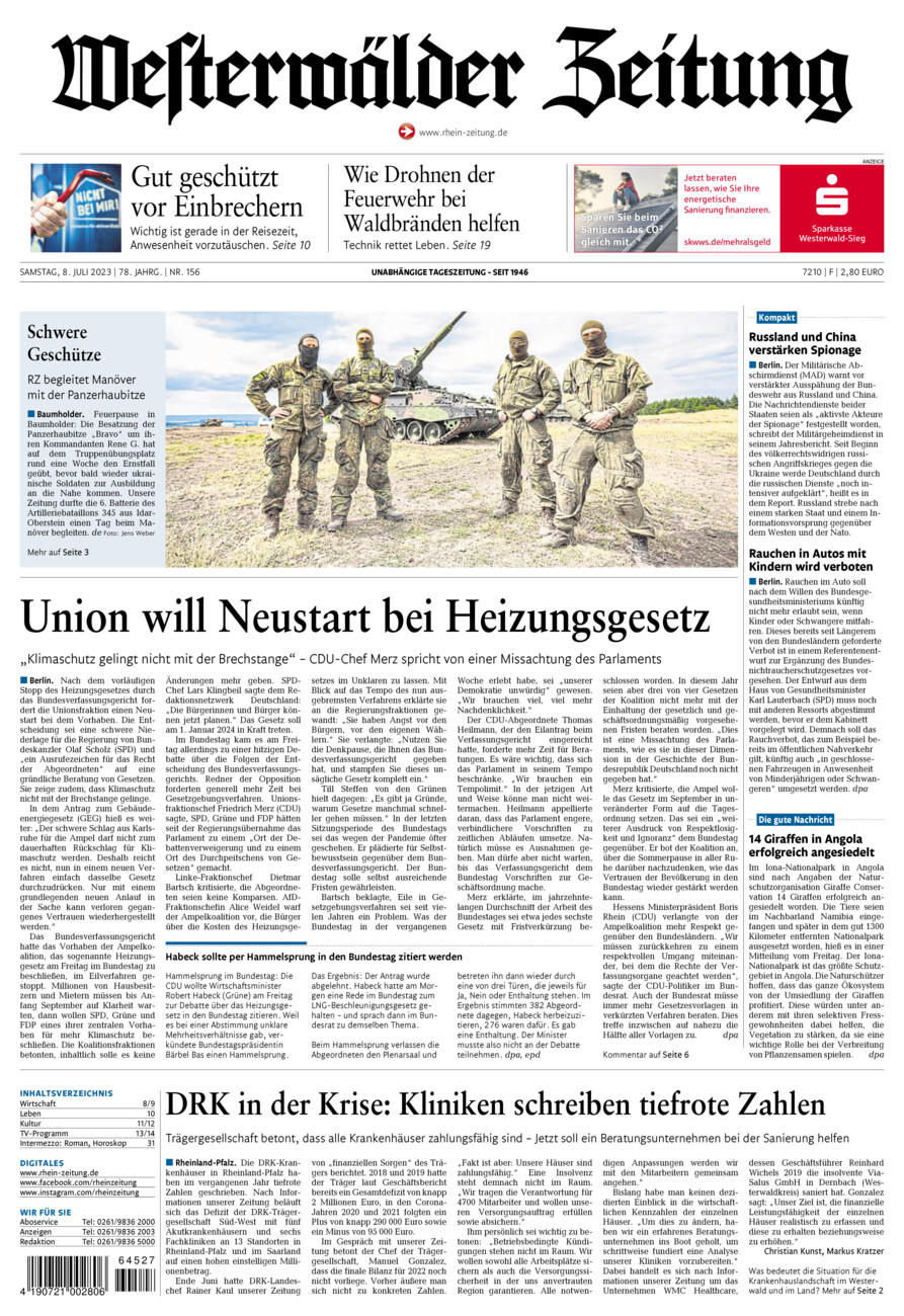 Westerwälder Zeitung vom Samstag, 08.07.2023