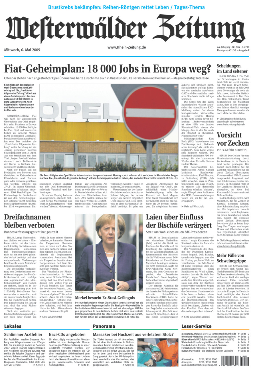Westerwälder Zeitung vom Mittwoch, 06.05.2009