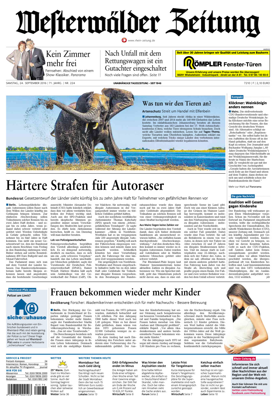 Westerwälder Zeitung vom Samstag, 24.09.2016