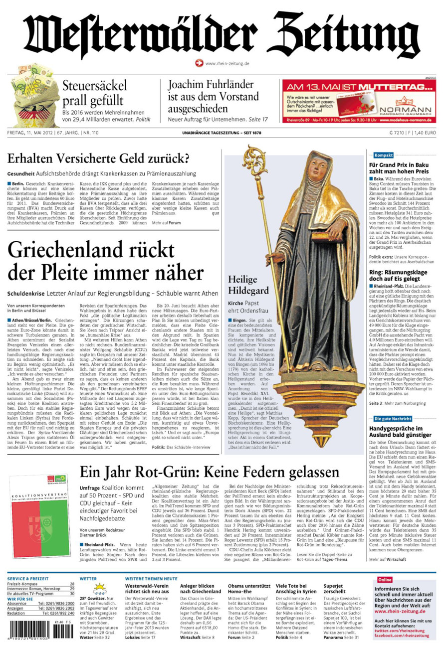 Westerwälder Zeitung vom Freitag, 11.05.2012