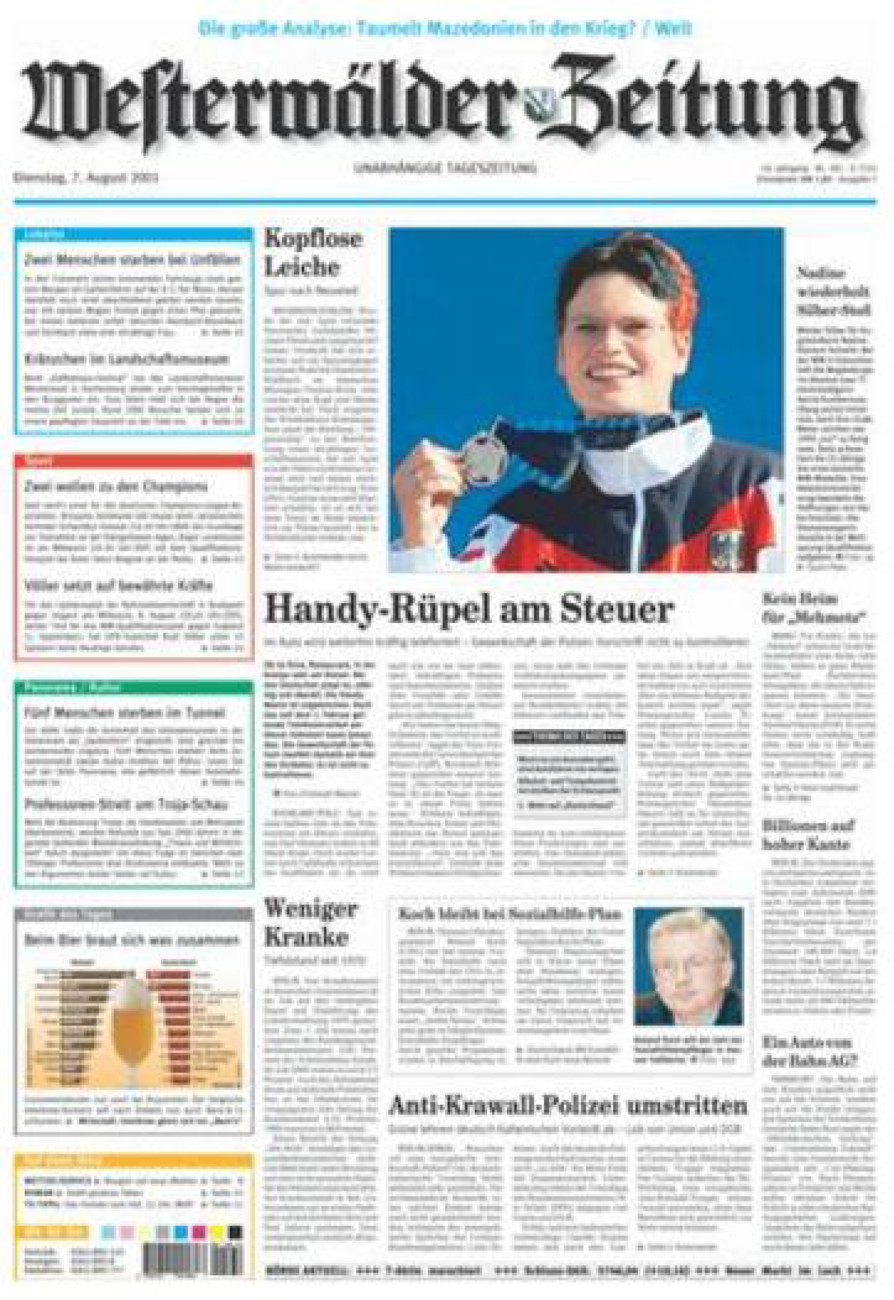 Westerwälder Zeitung vom Dienstag, 07.08.2001