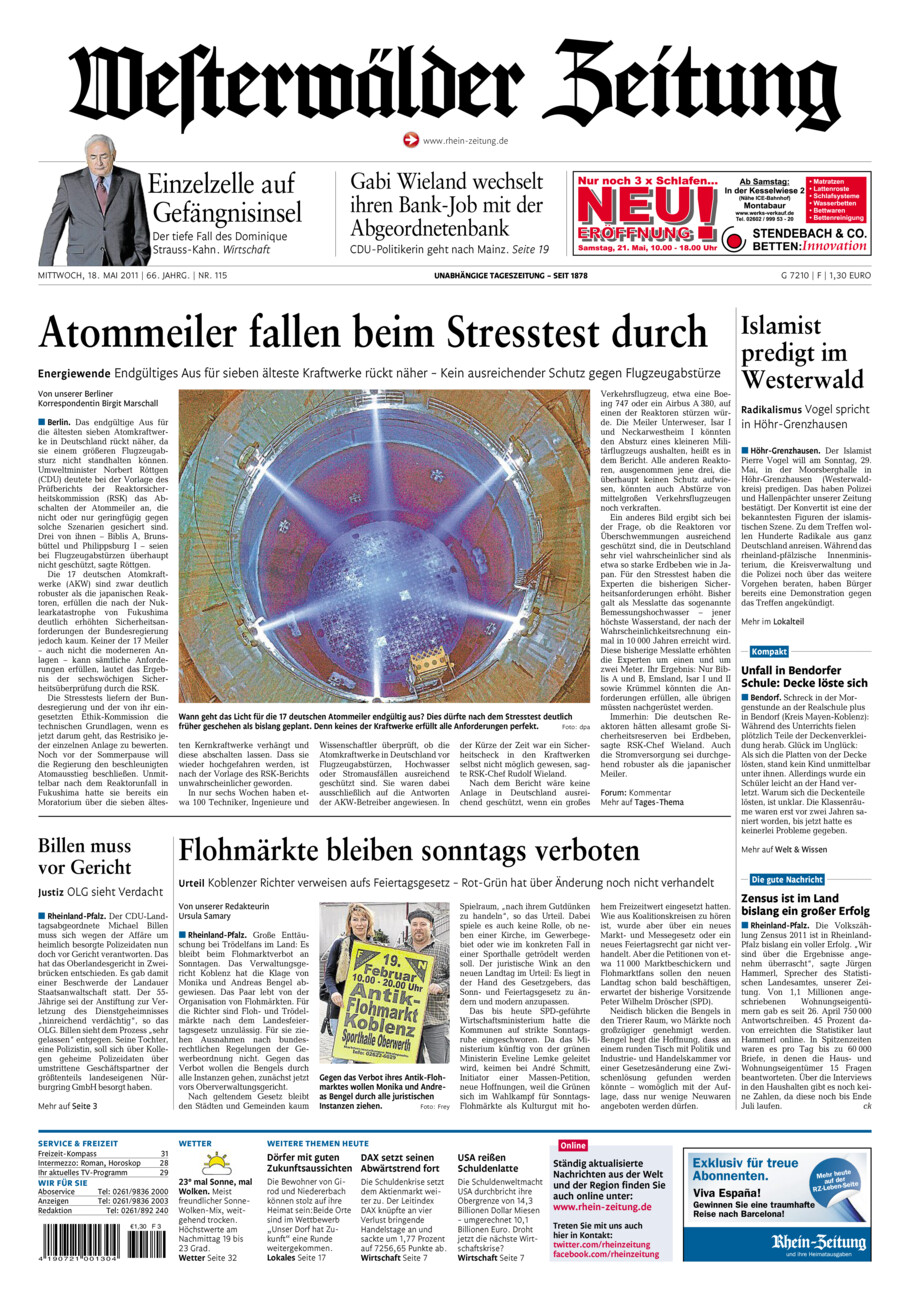 Westerwälder Zeitung vom Mittwoch, 18.05.2011