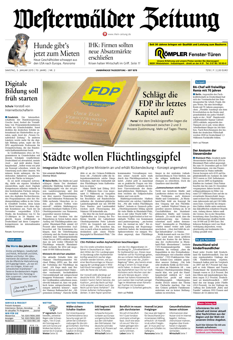 Westerwälder Zeitung vom Samstag, 03.01.2015