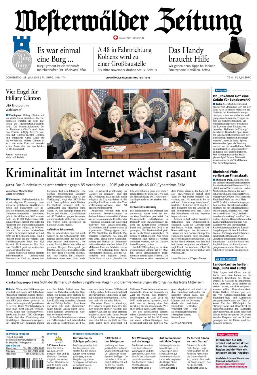 Westerwälder Zeitung vom Donnerstag, 28.07.2016