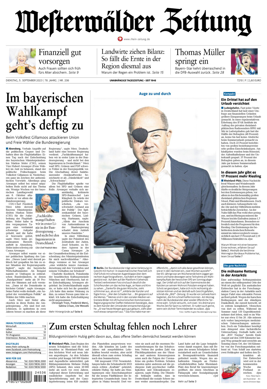 Westerwälder Zeitung vom Dienstag, 05.09.2023