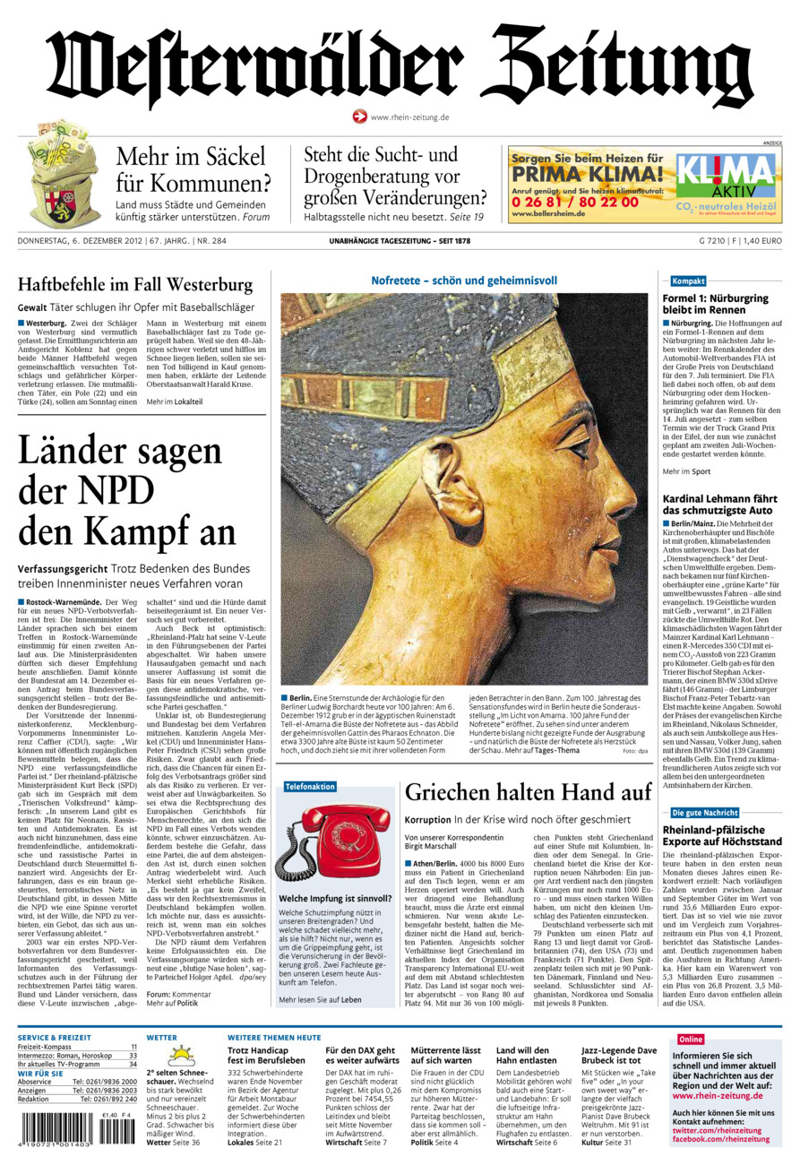 Westerwälder Zeitung vom Donnerstag, 06.12.2012