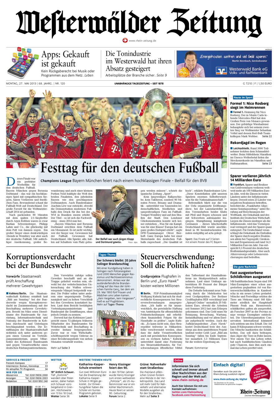 Westerwälder Zeitung vom Montag, 27.05.2013