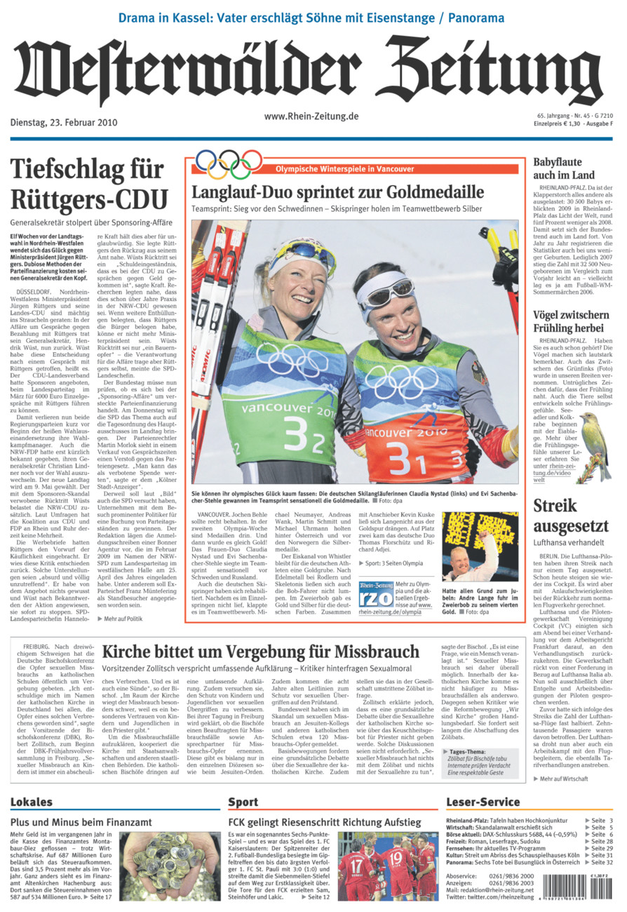 Westerwälder Zeitung vom Dienstag, 23.02.2010
